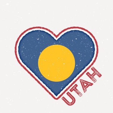 Utah heart flag badge. Utah logo with grunge texture. Flag of the us state heart shape. Vector illustration.