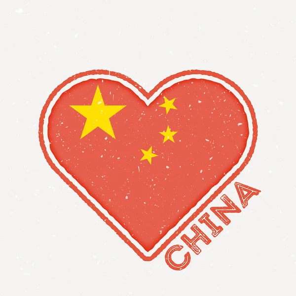 Прапор Китаю Китайський Логотип Текстурою Гранджу Прапор Сільської Серцевої Форми — стоковий вектор