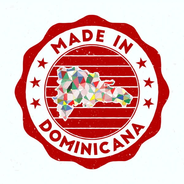 ドミニカナ製 国の丸印だ 国境の形をしたドミニカナのシール 円形のテキストと星とヴィンテージバッジ ベクターイラスト — ストックベクタ