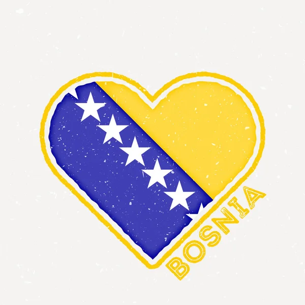 ボスニアのハートフラッグバッジ グランジの質感のボスニアのロゴ 国の中心部の形の旗 ベクターイラスト — ストックベクタ
