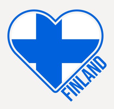 Finland heart flag badge. Made with Love from Finland logo. Flag of the country heart shape. Vector illustration.