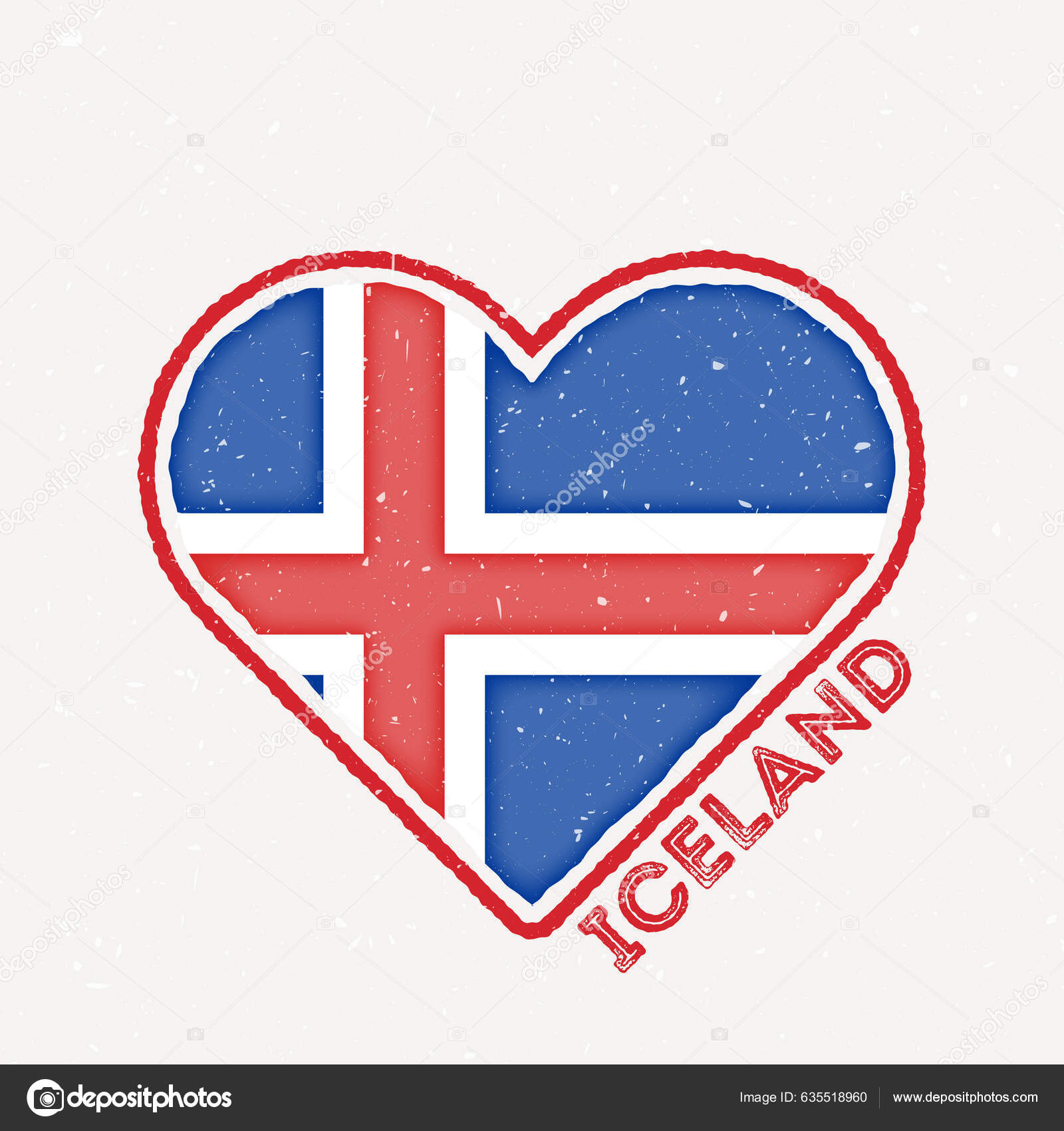 Iceland Heart Flag Badge Iceland Logo Grunge Texture Flag Country Stock ...