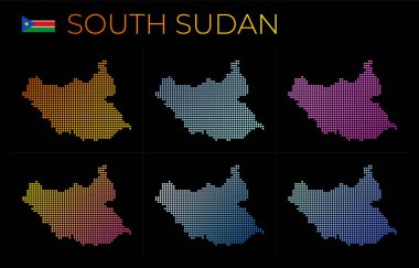 South Sudan dotted map set. Map of South Sudan in dotted style. Borders of the country filled with beautiful smooth gradient circles. Vibrant vector illustration.