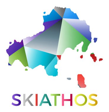 Bright colored Skiathos shape. Multicolor geometric style island logo. Modern trendy design. Vibrant vector illustration.