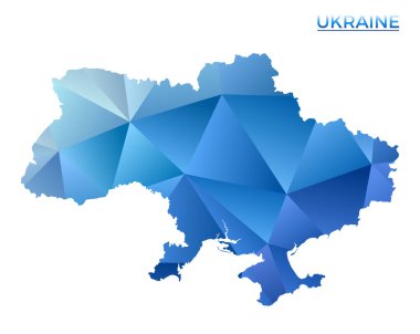 Vector polygonal Ukraine map. Vibrant geometric country in low poly style. Powerful illustration for your infographics. Technology, internet, network concept.