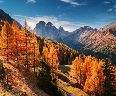 Dolomite Dağları 'ndaki sonbahar manzarası, İtalya