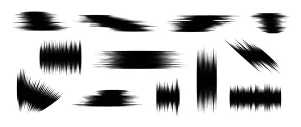 Halftone Glitch Element Set Dotted Textured Random Form Collection Black — Stok Vektör