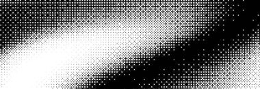 Bitmap grunge gradyan dokusu. Siyah ve beyaz pixelated dither desenli duvar kağıdı. Soyut arızalı 8 bit oyun kalıbı arka planı. Retro geniş rasterize arkaplan. Piksel resim çizimi. Vektör