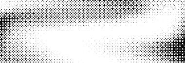 Bitmap grunge gradyan dokusu. Siyah ve beyaz pixelated dither dalga deseni. Soyut arıza 8-bit duvar kağıdı. Retro geniş rasterize arkaplan. Piksel sanat arka planı. Vektör