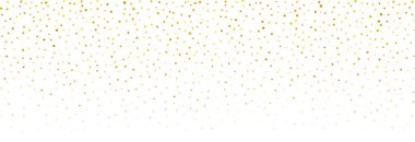 Altın kaplama konfeti arka planı. Tekrarlanan altın parıltı deseni. Sarı, turuncu ve altın renkli duvar kağıtları. Noel 'i, yeni yılı ya da doğum günü partisi dekorasyonunu kutlarız. Vektör arkaplanı