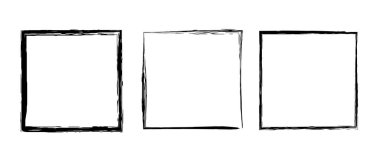 Grunge kare çerçeve takımı. Farklı boya fırçası koleksiyonu. Pankart, poster, el ilanı, broşür ve kapak için siyah tebeşir ya da mürekkep dikdörtgen biçiminde düzensiz tasarım unsurları. Vektör karesi