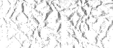 Pikselleştirilmiş buruşuk taneli doku bitmap. Hırıltılı, buruşuk arka plan. Soyut noktalı sıkıntı örtüsü. Kırışık yarım tonlu duvar kağıdı. Retro komik piksel sanat arkaplanı. Kabataslak etki vektörü