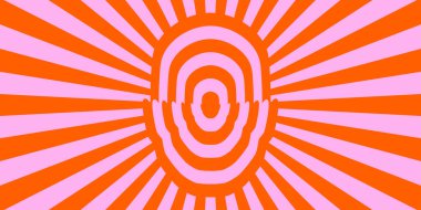 Retro trippy psychedelic background. Kırmızı ve pembe renkli, çatlak duvar kağıtlı. Klasik renkli hippi tünel poster tasarımı. Zihinsel hipnotik titreşimler konsepti. Vektör arkaplanı