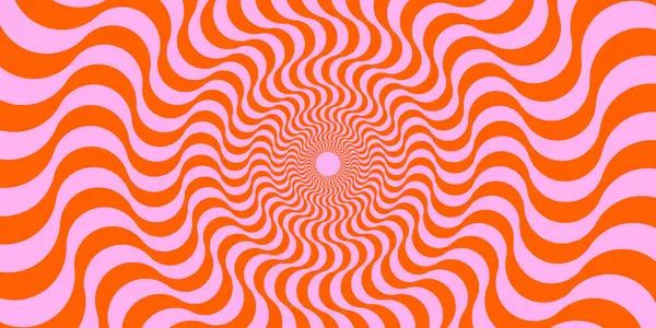 Optik illüzyon arka planı. Kırmızı ve pembe soyut dalgalı çizgiler yüzeyi. Radyal dalga poster tasarımı. Trippy güneş patlaması illüzyon duvar kağıdı. Vektör dönen hipnotik çizim