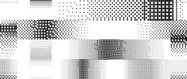 Bitmap pixelated striped pattern. Glitched halftone grunge texture. Rasterized noise stripe overlay. Dotted gradient wallpaper for banner, poster, flyer, print, brochure. Vector dither background clipart