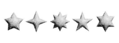 Yarım ton tahıl yıldızı seti. Noktalı 3D yıldız şekli koleksiyonu. Y2K bitmap gradyan elementler paketi. Piksel karikatür patlaması ve grafik tasarım, poster ve afiş için parlak elementler. Vektör paketi