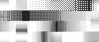 Bitmap grunge çizgili desen. Arızalı yarım tonlu piksel dokusu. Gürültülü şerit kaplama. Pankart, poster, el ilanı, baskı ve broşür için noktalı gradyan duvar kağıdı. Vektörleştirilmiş arkaplan