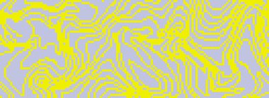 Neon dithered curved wavy texture. Yellow and grey pixelated glitch lines background. Digitalized distorted stripes for banner, poster, flyer, booklet. Abstract rasterized overlay wallpaper. Vector clipart