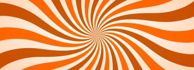 Karamel şekerli güneş patlaması. Tuzlu karamelli dondurma desenli güneş ışını tasarımı. Şablon, afiş, poster ve el ilanı için portakallı fındıklı tatlı duvar kağıdı. Dönen sevimli çizgi film ışınları ve kirişler. Vektör