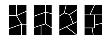 Resim kolajı şablon seti. Siyah mozaik ruh hali şebekesi koleksiyonu. 6 resim arşivi düzenleme. Fotoğraf albümü ya da pankart, poster, maket, broşür için hafıza duvarı fikri. Vektör