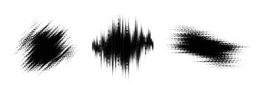 Arıza yarım ton ögesi ayarlandı. Nokta dokusu geometrik form koleksiyonu. Grunge soyut pop sanat şekilleri afiş, poster, kolaj, kaplama, etiket, etiket için. Bozulmuş vektör paketi