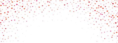 Kalp şeklinde konfeti desenleri düşüyor. Pembe ve kırmızı kalp parıltısı arka planına sıçramış. Sevgililer Günü 'nü, doğum gününü, düğün partisini kutlamak için romantik duvar kağıdı. Vektör