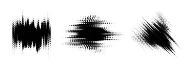 Arıza yarım ton ögesi ayarlandı. Noktalı doku çapraz form koleksiyonu. Pankart, poster, kolaj, kaplama, etiket, kutu, leke için Grunge pürüzlü çizgi roman şekilleri. Vektör sıkıntılı kütle yığını