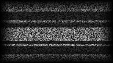 TV paraziti arka planı. Arıza pikselli televizyon ekranı. Siyah çizgili VHS video ya da kötü televizyon sinyali. Beyaz gürültü taneciği. Parazit ve arızalı CRT ekranı. Vektör