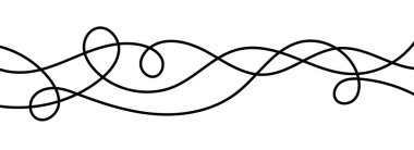 İnce çizgiler. Dalgalı çizgili desen dekorasyonu. Süs, dekor, ayrık, ayırıcı için kıvrımlı iplik ya da iplik çizgileri. Karışık, eğri büğrü doğrusal karalama şekilleri. Vektör