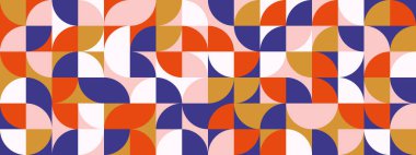 Parlak kıvrımlı, pürüzsüz desen. Soyut geometrik orta yüzyıl arkaplanı. Renkli İsviçreli modernist ya da postmodernist stil duvar kağıdı. Vektör modüler yinelenen kaplama. Kırmızı mavi altın duvar fonu
