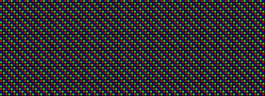 RGB piksel kusursuz desen. LED ekran arka planı tekrarlanıyor. LCD ekran çember noktaları duvar kağıdı. Kırmızı yeşil mavi pixelated monitör dokusu. Tekrarlanan nokta crt görüntü arkaplanı. Vektör