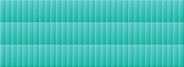 Kusursuz mavi fayans deseni. Banyo duvarı, mutfak zemini ve havuz yüzeyi için dikdörtgen seramik döşeme dokusu. Cyan mozaik şebeke arka planı tekrarlanıyor. Turkuaz dikey tuğla zemin. Vektör