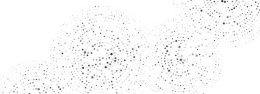 Siyah noktalı eşmerkezli daire deseni. Dalgalı ses dalgası halkası arka planı. Radyal yarım tonlu soyut duvar kağıdı. Broşür, poster, sunum ve afiş için dairesel parçacık dokusu. Vektör arkaplanı