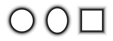 Siyah yarım tonlu geometrik çerçeve. Noktalı sınır koleksiyonu. Pankart şablonu, kopyalama alanı, amblem, poster ögesi için Pop Art nokta resim tutucu tasarımı. Vektörleştirilmiş çerçeve geri