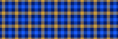 Mavi ve sarı gingham desenli. Tekstil tasarımı, kumaş kumaş kumaşı, atkı bezi, takım elbise izi için donanma arkaplan dokusu. Erkek damalı tüvit ekoseli tekrar eden duvar kağıdı. Vektör arkaplanı