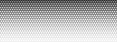 Üçgen yarım ton eğim dokusu. Siyah geometrik üçgen teknoloji geçmişi. Soyut yok olma duvar kâğıdı. Poster, afiş ve kitapçık için soluk mozaik pop sanat arkaplanı. Vektör