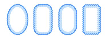 Açık mavi yakut desenli çerçeve ayarlandı. Şirin deniztarağı elipsi ve dikdörtgen sınır koleksiyonu. Dekorasyon, poster ve afiş için rokoko tarzı dalgalı dantel kenar şekilli. Kıvırcık coquette element paketi. Vektör