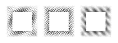 Siyah doğrusal kare çerçeve seti. Çizgili geometrik sınır koleksiyonu minimalist tarzda. İnce bir üst üste çizgi resim çerçevesi demeti. Fotoğraf, kadro, poster, kart, dekor için basit taşıyıcı ögesi paketi