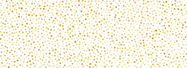 Altın yıldızlı konfeti kusursuz desen. Altın parıltı arka planda tekrarlanıyor. Sarı noktalar tekrarlanan duvar kağıtları. Vektör kutlaması Noel, Yeni Yıl, düğün veya doğum günü partisi dekorasyonu