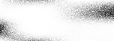 Arkaplanda benekli tahıl dokusu var. Siyah püskürtülmüş noktalar gradyan duvar kağıdı. Gürültülü kum benekli zemin. Vektör taşı lekelenmiş benek ve parçacık kaplaması poster, el ilanı, bayrak için ovuşturuldu