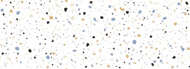 Beyaz Terrazzo pürüzsüz desen. Tekrar eden granit taş dokusu. Asfalt döşeme için renkli İtalyan mozaik yüzey tasarımı, döşeme kumaşı örnekleri, dekorasyon. Venedik mermer arka plan konsepti. Vektör