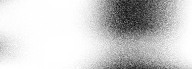 Arkaplanda benekli tahıl dokusu var. Siyah püskürtülmüş nokta gradyan duvar kağıdı. Gürültülü kum benekli zemin. Vector kumlu ovuşturulmuş sıkıntılı benek ve kum parçacığı poster, el ilanı, bayrak için örtüsü