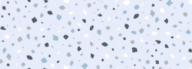 Açık mavi Terrazzo pürüzsüz desen. Tekrarlanan granit taş dokusu. Döşeme dekorasyonu için renkli İtalyan mozaik yüzey tasarımı, döşeme kiremit örnekleri. Vektör yinelenen Venedik mermer arka plan kavramı
