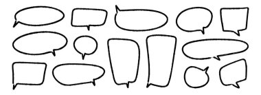 El yapımı konuşma baloncukları ayarlandı. Çizilmiş işaret kutusu koleksiyonu. Çizilmiş, dokulu, komik konuşma çerçeveleri. Yuvarlak, kare ya da dikdörtgen balon mesaj kutusu paketi. Vektör keçeli kalem sohbet bulutu paketi