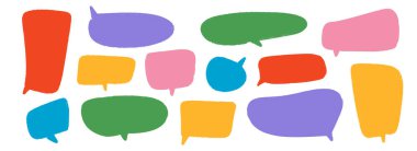 Renkli el çizimi konuşma balonu koleksiyonu. Çizilmiş pencere kutusu seti. Çizgili çizgili çizgi roman sohbet çerçeveleri. Kırmızı, sarı, yeşil balon mesaj kutusu. Parlak çizilmiş sohbet kutusu paketi. Vektör 