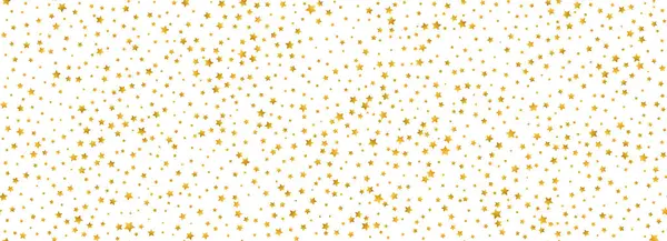 Altın yıldız konfetisi kusursuz desen. Altın parıltısı arka planda tekrarlanıyor. Sarı, parlak, tekrar eden duvar kâğıdı. Vektör kutlaması Noel, yeni yıl, düğün veya doğum günü partisi arkaplanı