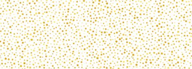 Kusursuz altın yıldız konfeti deseni. Altın parıltısı arka planda tekrarlanıyor. Sarı parlak konfeti duvar kağıdını tekrarlıyor. Noel, yeni yıl, düğün ya da doğum günü partisi arkaplanı. Vektör