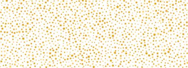 Kusursuz altın yıldız konfeti deseni. Altın parıltısı arka planda tekrarlanıyor. Sarı parlak konfeti tekrarlanan duvar kağıdı. Noel, yeni yıl, düğün ya da doğum günü partisi dekorasyonu. Vektör