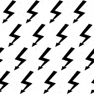 Siyah yıldırımlar kusursuz desen. Grunge arka planda tekrar eden şimşekler çakar. Kalıplı fırtına ve yıldırım çarpması duvar kağıdı. Enerji enerjisi ya da elektrik voltaj sembolleri. Vektör