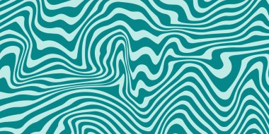 Retro trippy turkuaz arka plan. Dalgalı, eski, psikedelik duvar kağıdı. Havalı desen, kapak, 60 'lar ya da 70' ler tarzında poster. Sıvı hippi dokusu. Vektör